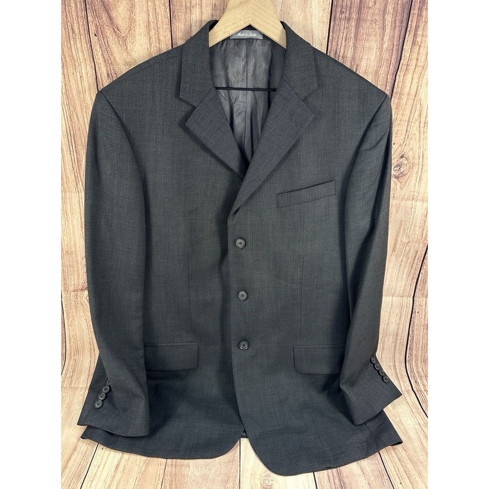 Oscar‎ De La Renta Sport Coat Blazer Mens 48R Wool DARK GRAY 3 Button Ventless